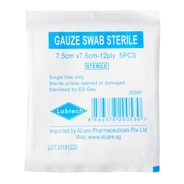 9-2GS7 LABTECH Sterile Gauze Swab 12ply 7.5cm x 7.5cm 30x5s (1)