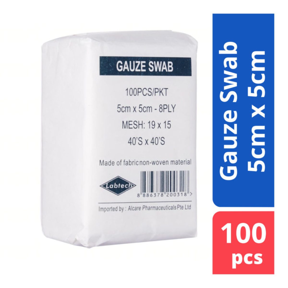 Labtech Gauze Swab 8ply 5cm x 5cm, 100pcs - Alcare Pharmaceuticals